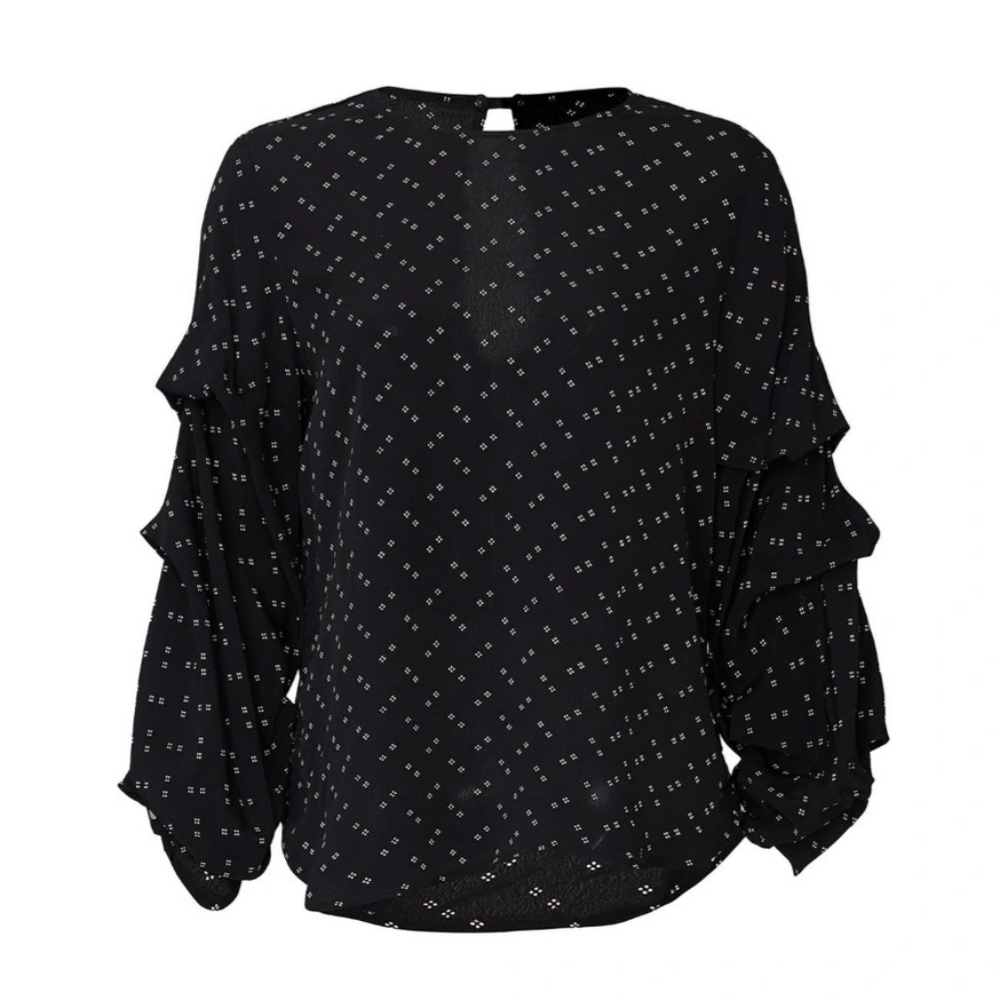 🧵 Fifteen Twenty Black & White Printed Ruched Sleeve Top, Sz XS